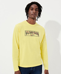 Herren Andere Uni - Langärmeliges T-Shirt aus Baumwolle für Herren, Zitrone Vorderseite getragene Ansicht
