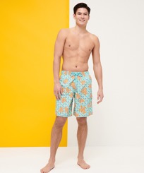 Men Long classic Printed - Men Swimwear Long Micro Macro Ronde Des Tortues, Lagoon front worn view
