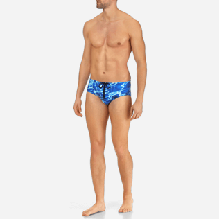 Uomo Slip e Boxer Stampato - Slip mare uomo aderenti Splash, Blu nettuno frontworn Uomo Slip e Boxer Stampato - Slip mare uomo aderenti Splash, Blu nettuno frontworn