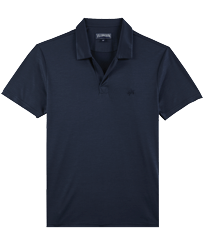 Men Tencel Polo Shirt Solid Navy front view