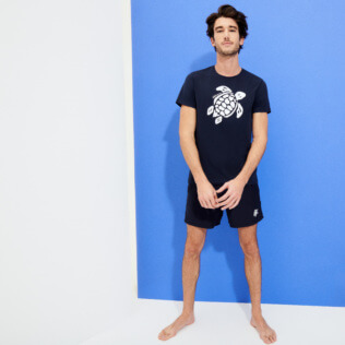 Uomo Altri Stampato - T-shirt uomo in cotone biologico Turtle Team, Blu marine vista frontale indossata
