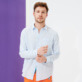 Hombre Autros Liso - Camisa de lino lisa para hombre, Cielo azul frontworn Hombre Autros Liso - Camisa de lino lisa para hombre, Cielo azul frontworn