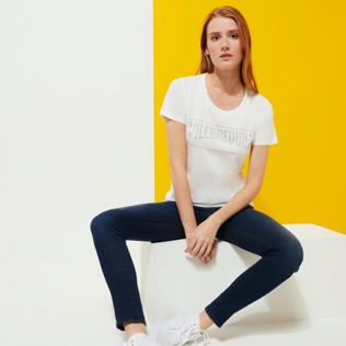 Mujer Autros Liso - Camiseta de algodón con pedrería de Vilebrequin para mujer, Off white detalles vista 2