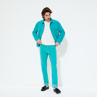 Hombre Autros Liso - Pantalones de terciopelo con 5 bolsillos para hombre, Turquesa supp1 Hombre Autros Liso - Pantalones de terciopelo con 5 bolsillos para hombre, Turquesa supp1