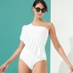 Women One piece Solid - Women Asymetrical Ruffles One-piece Swimsuit Solid, White details view 4