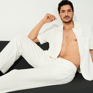 Hombre Autros Liso - Pantalones con cinturilla elástica en tejido terry de jacquard unisex, Blanco tiza detalles vista 7