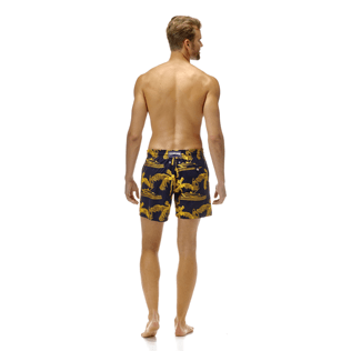Men Classic / Moorea Embroidered - All Over Palm Trees Embroidery Swimwear, Navy backworn Men Classic / Moorea Embroidered - All Over Palm Trees Embroidery Swimwear, Navy backworn