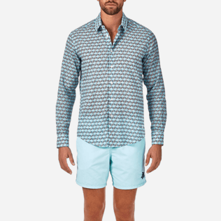 Chemises Imprimé - Chemise en voile de coton Fishes Cube, Azur supp1 Chemises Imprimé - Chemise en voile de coton Fishes Cube, Azur supp1