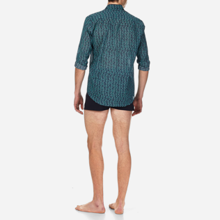 Hemden Bedruckt - Modernist Fish Unisex-Hemd aus Baumwollvoile, Marineblau backworn Hemden Bedruckt - Modernist Fish Unisex-Hemd aus Baumwollvoile, Marineblau backworn
