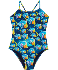 Girls One-piece Swimsuit Piranhas Marineblau Vorderansicht