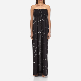 Women Others Printed - Women Long Bustier Cotton Voile Dress Fish Dance, Black supp1 Women Others Printed - Women Long Bustier Cotton Voile Dress Fish Dance, Black supp1