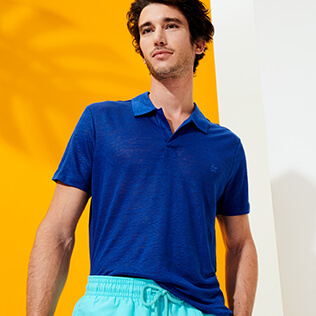 Uomo Altri Unita - Polo uomo in jersey di lino tinta unita, Blu batik supp1 Uomo Altri Unita - Polo uomo in jersey di lino tinta unita, Blu batik supp1