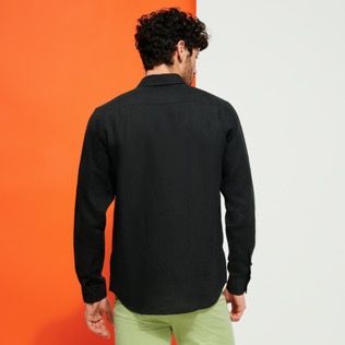 Men Others Solid - Men Linen Shirt Solid, Black back worn view