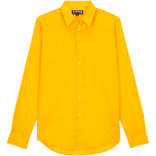 男款 Others 纯色 - 纯色中性纯棉巴厘纱衬衫, Yellow 正面图