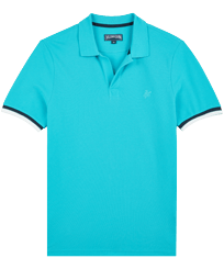 Herren Andere Uni - Solid Polohemd aus Baumwollpikee für Herren, Aquamarin blau Vorderansicht