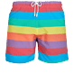 Men Fitted Graphic - Men Swim Trunks Vintage 1974 Multicolore Stripes, Multicolor front view