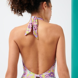 Women One piece Printed - Women One-piece Swimwear Low Back Rainbow Flowers, Cyclamen details view 2