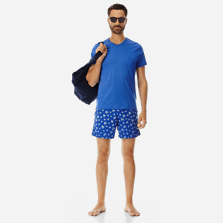 Hombre Autros Liso - Camiseta de algodón mercerizado liso con cuello de pico para hombre, Mar azul supp2 Hombre Autros Liso - Camiseta de algodón mercerizado liso con cuello de pico para hombre, Mar azul supp2