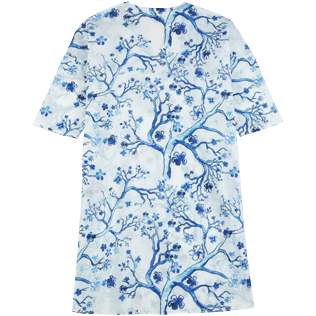 Women Others Printed - Women Cotton Cover-up Cherry Blossom, Sea blue back view