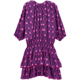 Women Others Printed - Women Short Ruffles and Long Sleeves Cotton Dress Hypno Shell, Navy back view