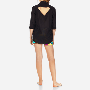 Mujer Autros Liso - Camisa en gasa de algodón liso con tirantes para anudar alrededor del cuello para mujer, Negro backworn Mujer Autros Liso - Camisa en gasa de algodón liso con tirantes para anudar alrededor del cuello para mujer, Negro backworn