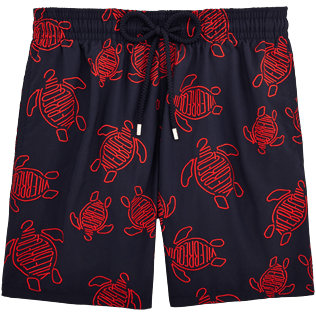 Hombre Corte Clásico Bordado - Bañador con bordado integral Turtles de Vilebrequin, Azul marino front Hombre Corte Clásico Bordado - Bañador con bordado integral Turtles de Vilebrequin, Azul marino front