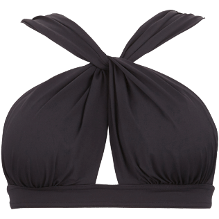 Mujer Halter Liso - Top de bikini anudado alrededor del cuello de color liso para mujer, Negro front Mujer Halter Liso - Top de bikini anudado alrededor del cuello de color liso para mujer, Negro front