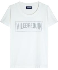 Women Others Solid - Women Cotton Vilebrequin Rhinestone T-shirt, Off white front view
