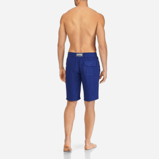 Men Others Solid - Men Italian Pockets Linen Bermuda Shorts Solid, Neptune blue backworn Men Others Solid - Men Italian Pockets Linen Bermuda Shorts Solid, Neptune blue backworn