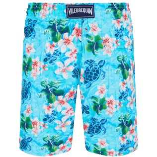 Men Long classic Printed - Men Swimwear Long Turtles Jungle, Lazulii blue back view