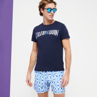 Hombre Autros Estampado - Camiseta de algodón con estampado Batik Fishes para hombre, Azul marino detalles vista 4