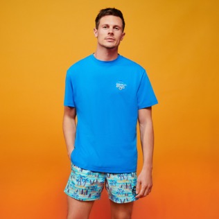 Uomo Classico stretch Stampato - Costume da bagno uomo elasticizzato Palms & Surfs - Vilebrequin x The Beach Boys, Lazulii blue dettagli vista 1