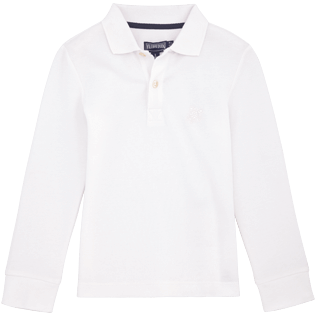 Jungen Andere Uni - Einfarbiges, langärmliges Polohemd aus Baumwollpikee, Weiss front Jungen Andere Uni - Einfarbiges, langärmliges Polohemd aus Baumwollpikee, Weiss front