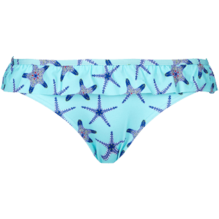 Mujer Braguitas Estampado - Braguitas de bikini de talle medio con volante y estampado Starfish Dance para mujer, Lazulii blue front Mujer Braguitas Estampado - Braguitas de bikini de talle medio con volante y estampado Starfish Dance para mujer, Lazulii blue front