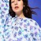 Women Short Ruffles Cotton Dress Flash Flowers Purple blue details view 1