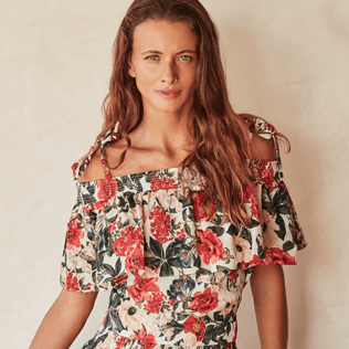 Mujer Autros Estampado - Vestido de algodón con estampado Tropical Blooms para mujer, Blanco frontworn Mujer Autros Estampado - Vestido de algodón con estampado Tropical Blooms para mujer, Blanco frontworn