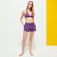 Women Others Printed - Women Flatbelt Swim short Hypno Shell, Navy front worn view