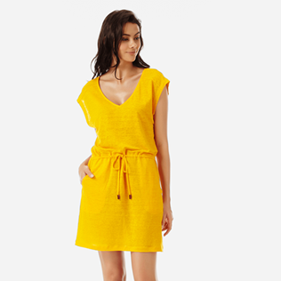 Mujer Autros Liso - Vestido corto en lino de color liso para mujer, Mango frontworn Mujer Autros Liso - Vestido corto en lino de color liso para mujer, Mango frontworn