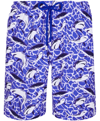 Homme CLASSIQUE LONG Imprimé - Men Swimwear Long 2009 Les Requins, Bleu de mer vue de face