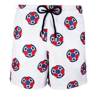 Herren Klassische Moorea Bestickt - Soccer Turtles Bademode mit Stickarbeiten für Herren – Limited Edition, Weiss front Herren Klassische Moorea Bestickt - Soccer Turtles Bademode mit Stickarbeiten für Herren – Limited Edition, Weiss front