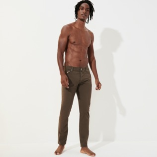 Hombre Autros Liso - Pantalón de 5 bolsillos y color liso para hombre, Marron vista frontal desgastada