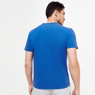 Camiseta de algodón con logotipo aterciopelado de Vilebrequin para hombre Mar azul vista trasera desgastada