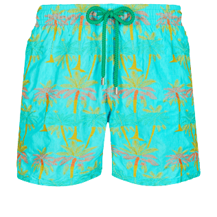 Hombre Clásico Bordado - Bañador con bordado 1990 Striped Palms para hombre - Edición limitada, Lazulii blue front Hombre Clásico Bordado - Bañador con bordado 1990 Striped Palms para hombre - Edición limitada, Lazulii blue front