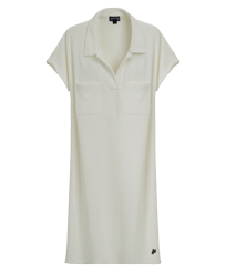 Women Others Solid - Women Terry Jacquard Long Polo Dress, Chalk front view
