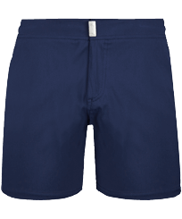 Herren Flat belts Uni - Kurze und figurbetonte Einfarbige Stretch-Badehose für Herren, Marineblau Vorderansicht