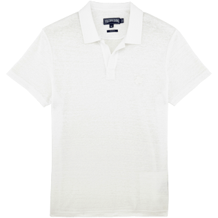 Hombre Autros Liso - Polo en punto de lino liso para hombre, Blanco front Hombre Autros Liso - Polo en punto de lino liso para hombre, Blanco front