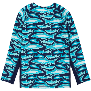 Hombre Autros Estampado - Camiseta de baño de manga larga con protección solar y estampado Requins 3D para hombre, Azul marino vista trasera