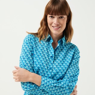 Damen Andere Bedruckt - Micro Waves Hemdkleid aus Baumwolle für Damen, Lazulii blue Details Ansicht 1