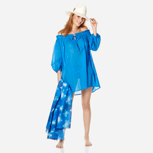 Mujer Autros Liso - Vestido de gasa de algodón con hombros descubiertos para mujer, Atoll supp2 Mujer Autros Liso - Vestido de gasa de algodón con hombros descubiertos para mujer, Atoll supp2