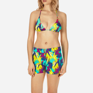 Mujer Autros Estampado - Pantalón corto en tejido de bañador elástico con estampado Birds of Paradise para mujer, Veronese green supp1 Mujer Autros Estampado - Pantalón corto en tejido de bañador elástico con estampado Birds of Paradise para mujer, Veronese green supp1